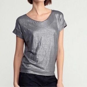 Eileen Fisher Silver Metallic Linen Short Sleeve Shirt Women’s Size Small